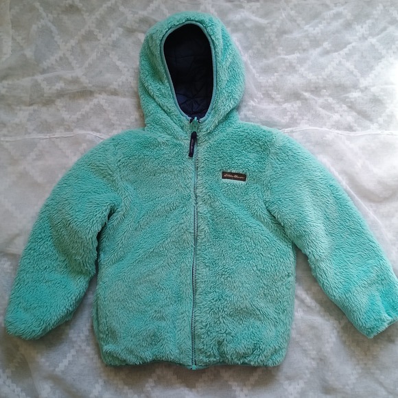 Eddie Bauer Girls Youth Small 7/8 Navy Blue & Teal Reversible Hooded Jacket - Picture 1 of 12